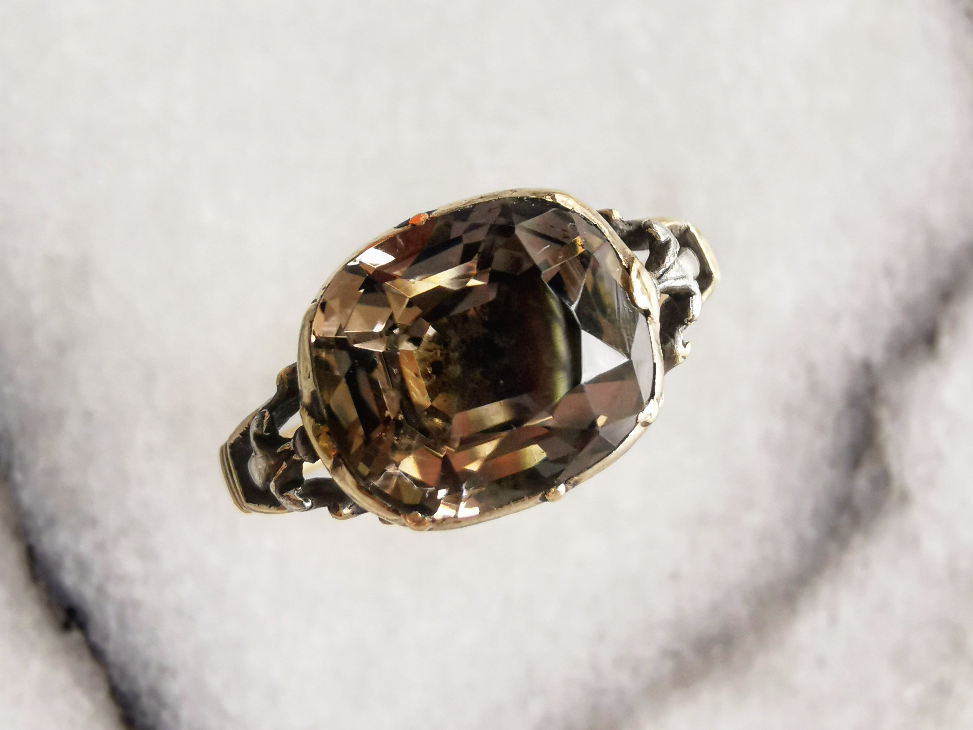 (Reserved) Georgian Fluted Basket Smokey Quartz Ring