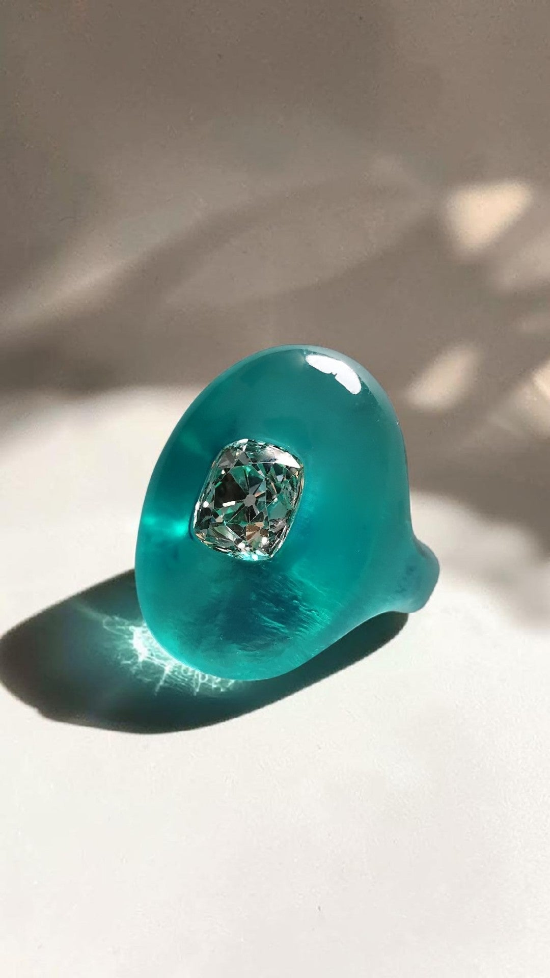 Lucite and Antique Old Mine Diamond Ring