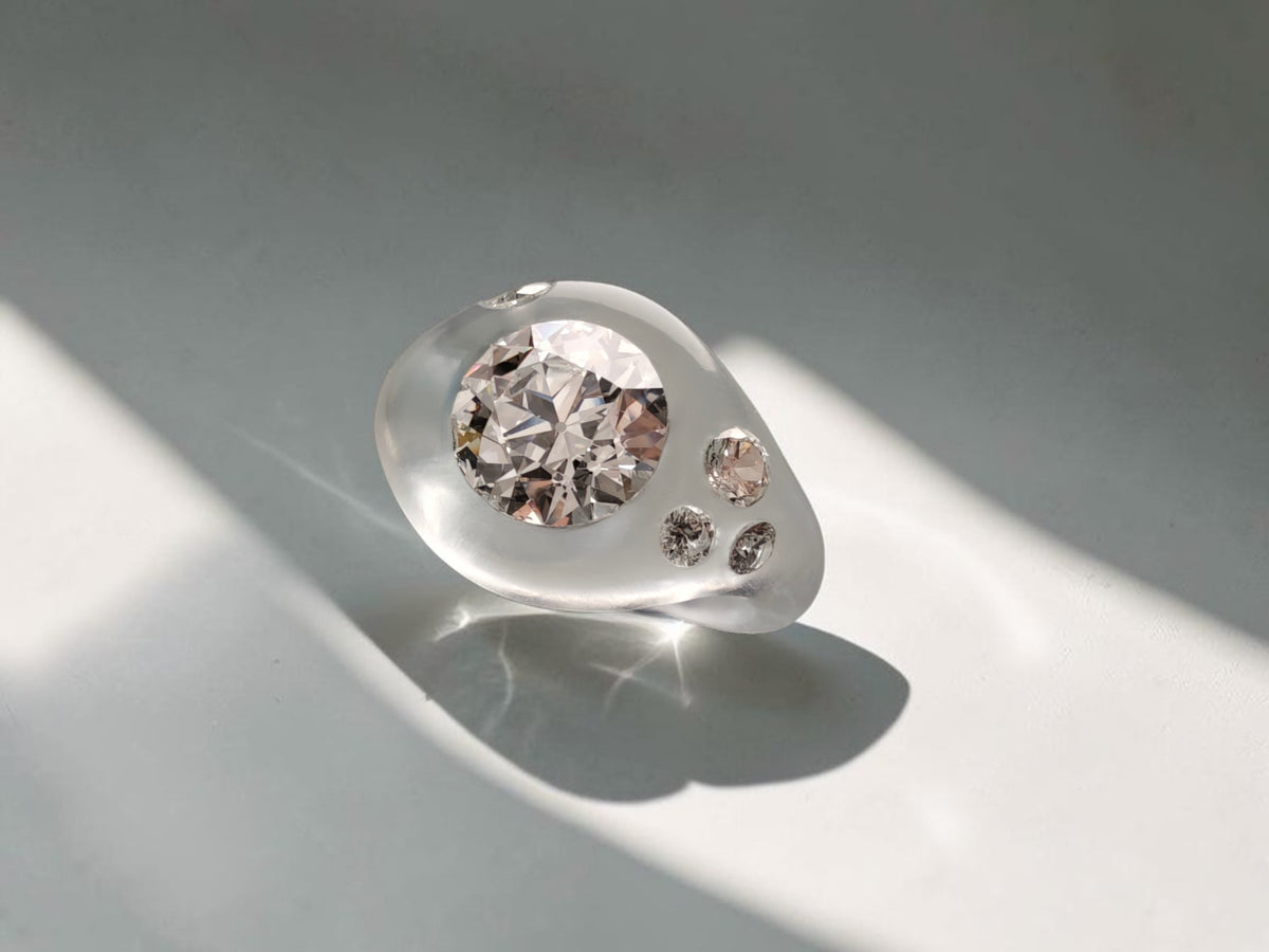 Clear Lucite and Old European Diamond Ring