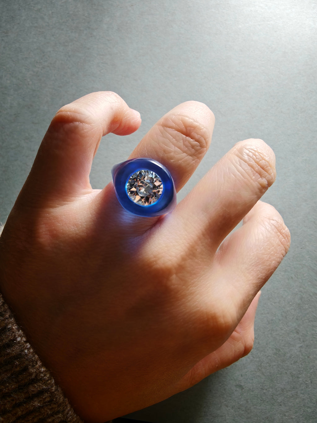 Lucite and Old European Diamond Ring