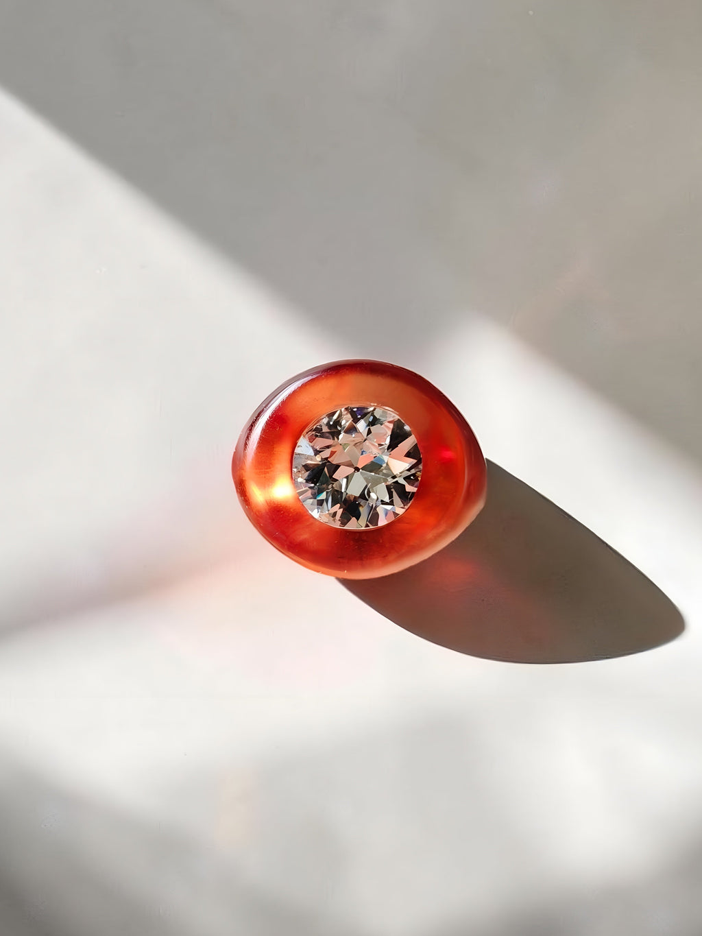 Burnt Orange Lucite and Diamond Ring