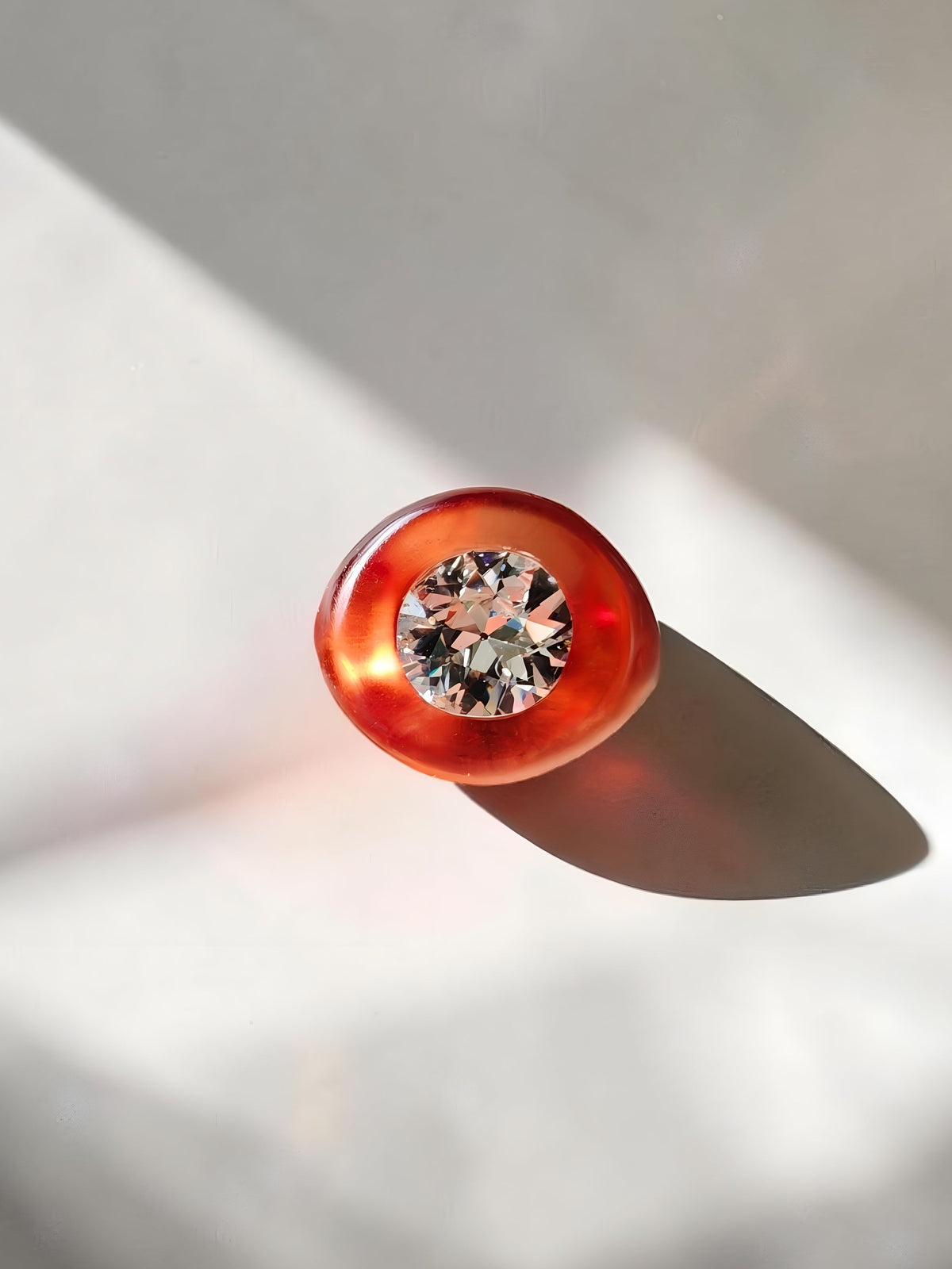 Burnt Orange Lucite and Diamond Ring