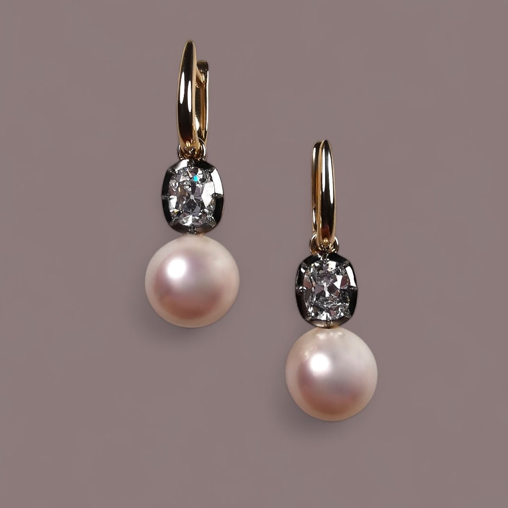 Perfect Pearl and Old Mine Diamond Earrings for Ms D