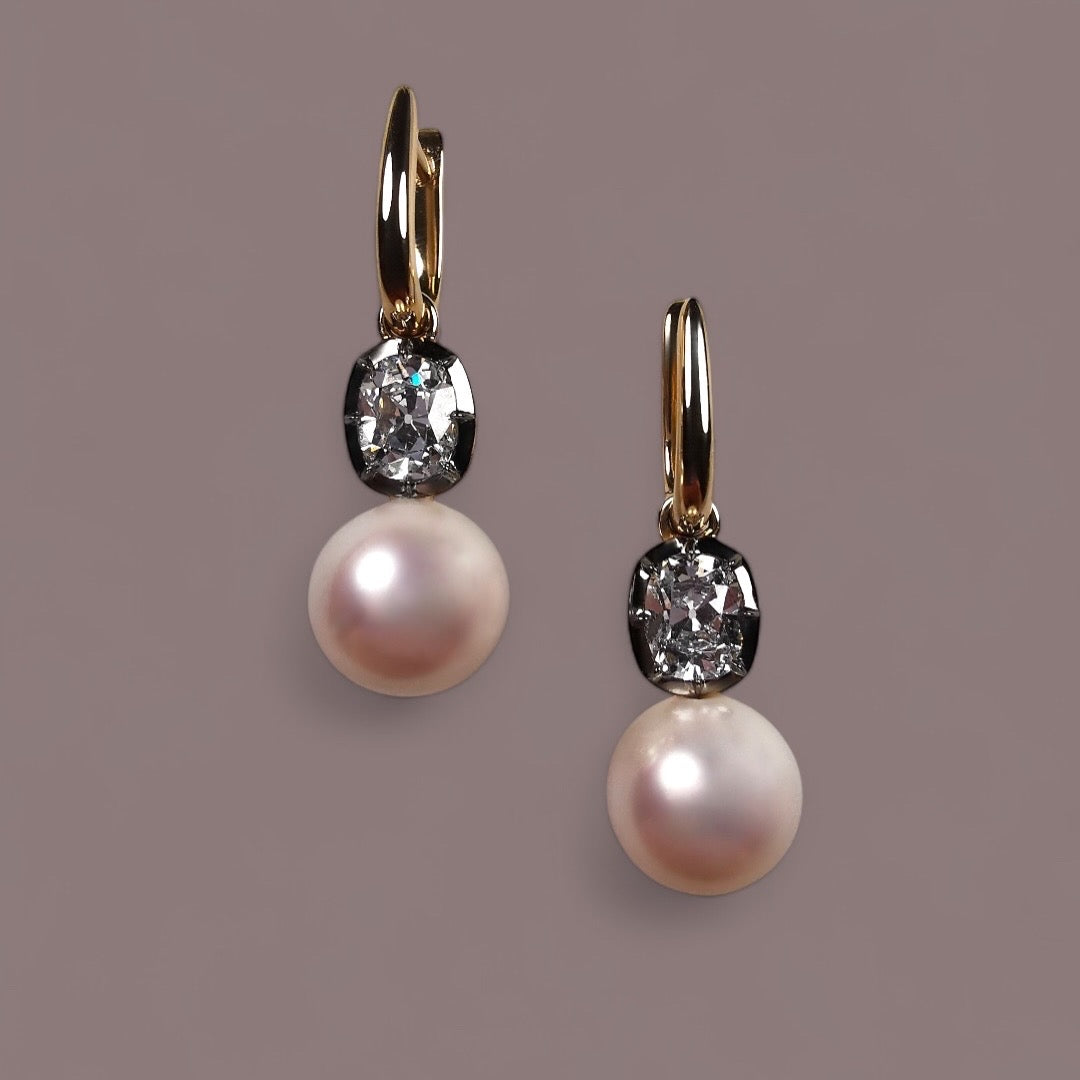 Perfect Pearl and Old Mine Diamond Earrings for Ms D