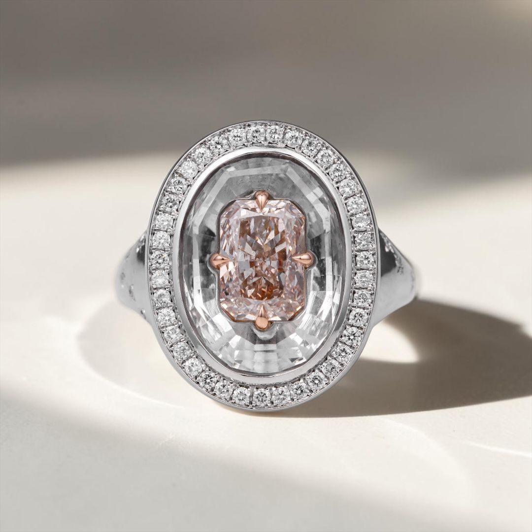 Pink Diamond and White Topaz Ring