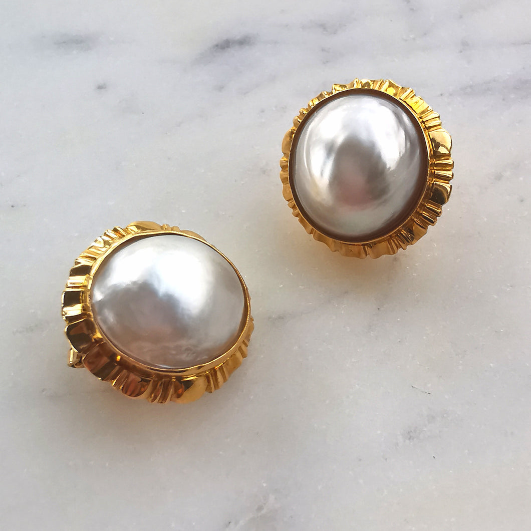 Mabe Pearl Gold Clip-On Earrings