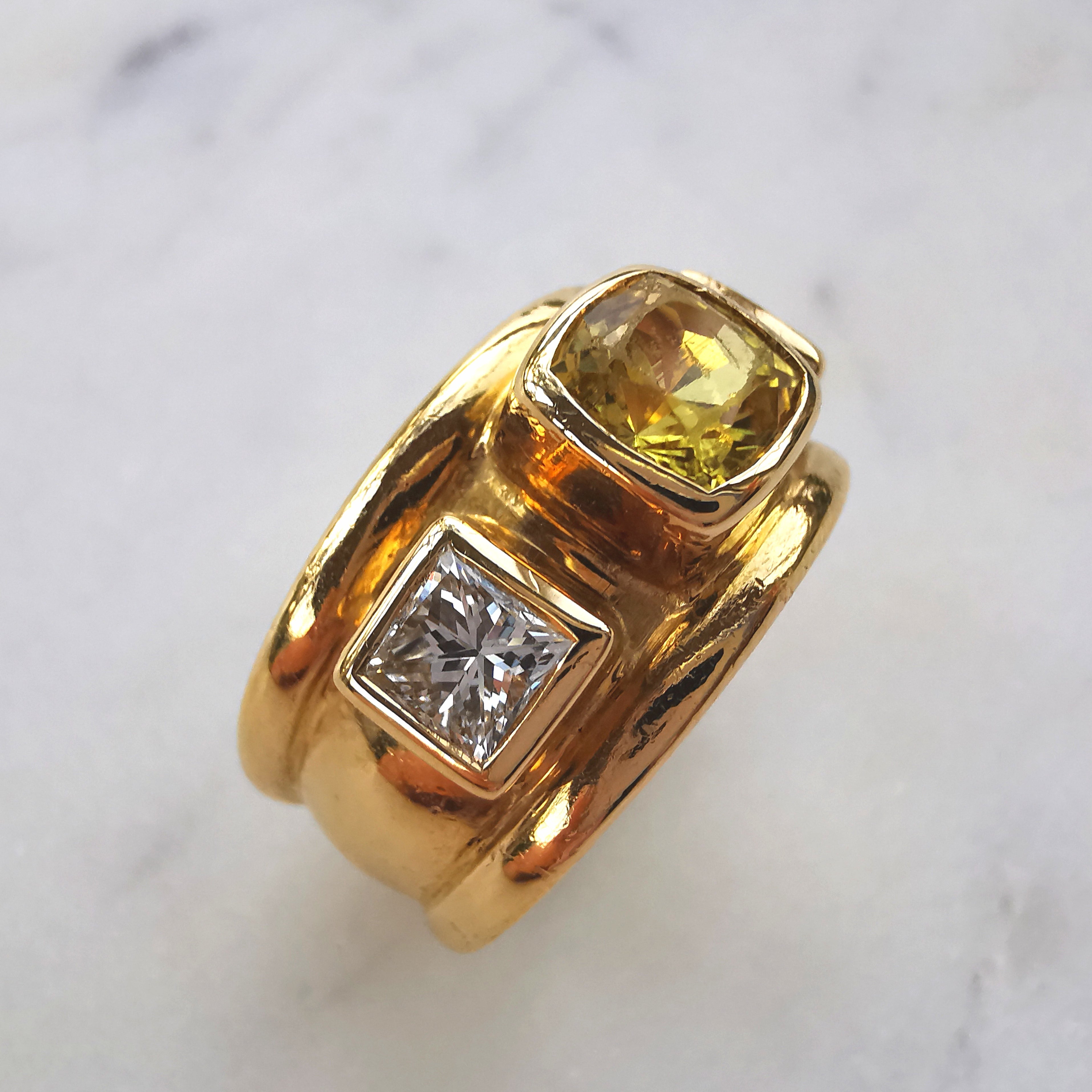 Yellow Sapphire Natural Diamond Ring in 18K Gold