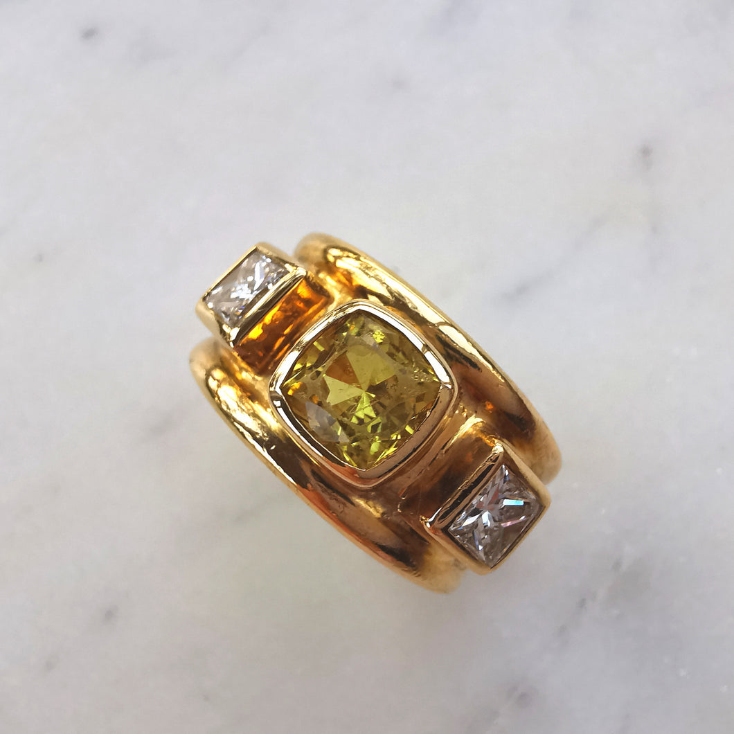 Yellow Sapphire Natural Diamond Ring in 18K Gold