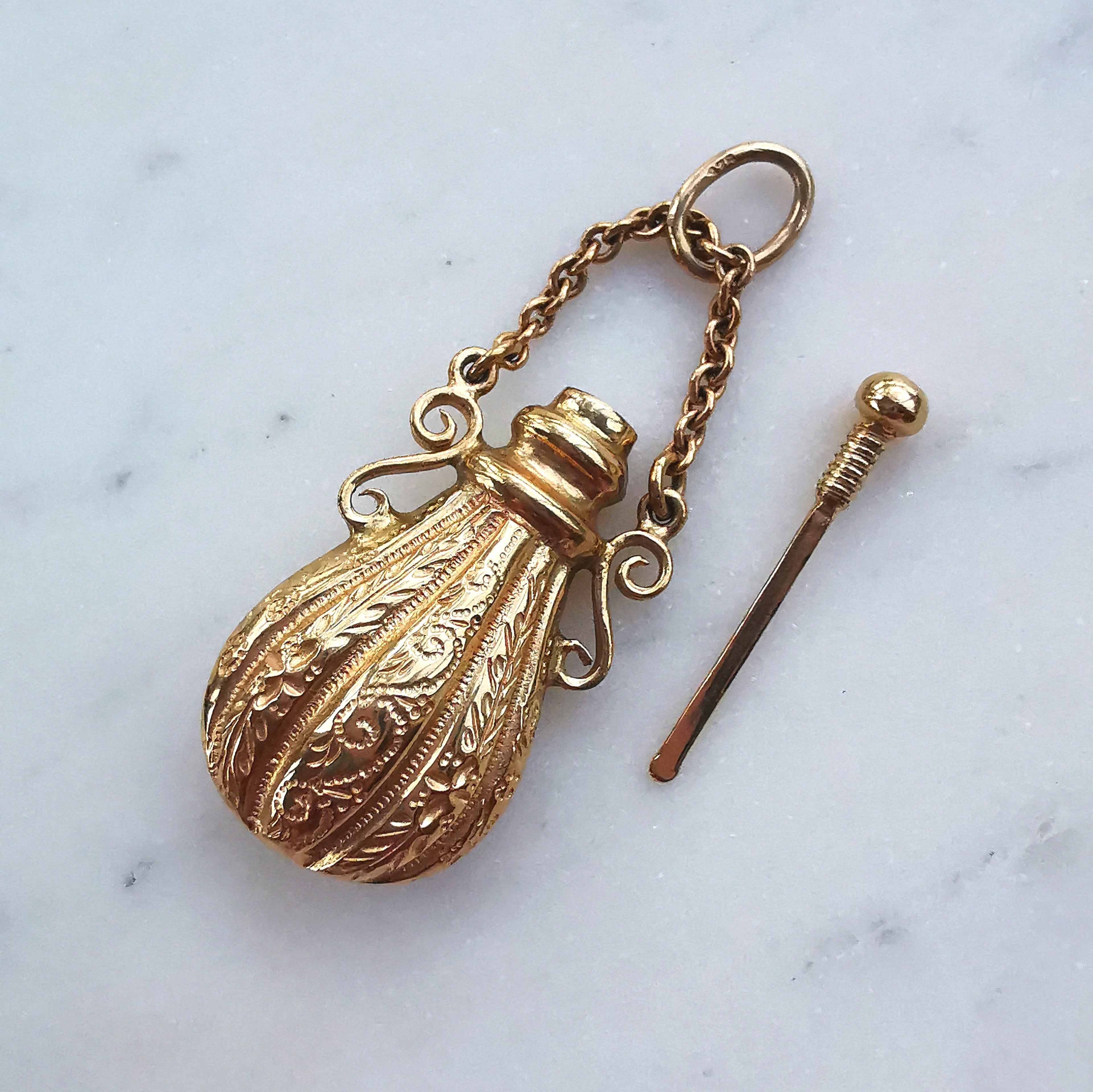 Gold Engraved Perfume Bottle Pendant