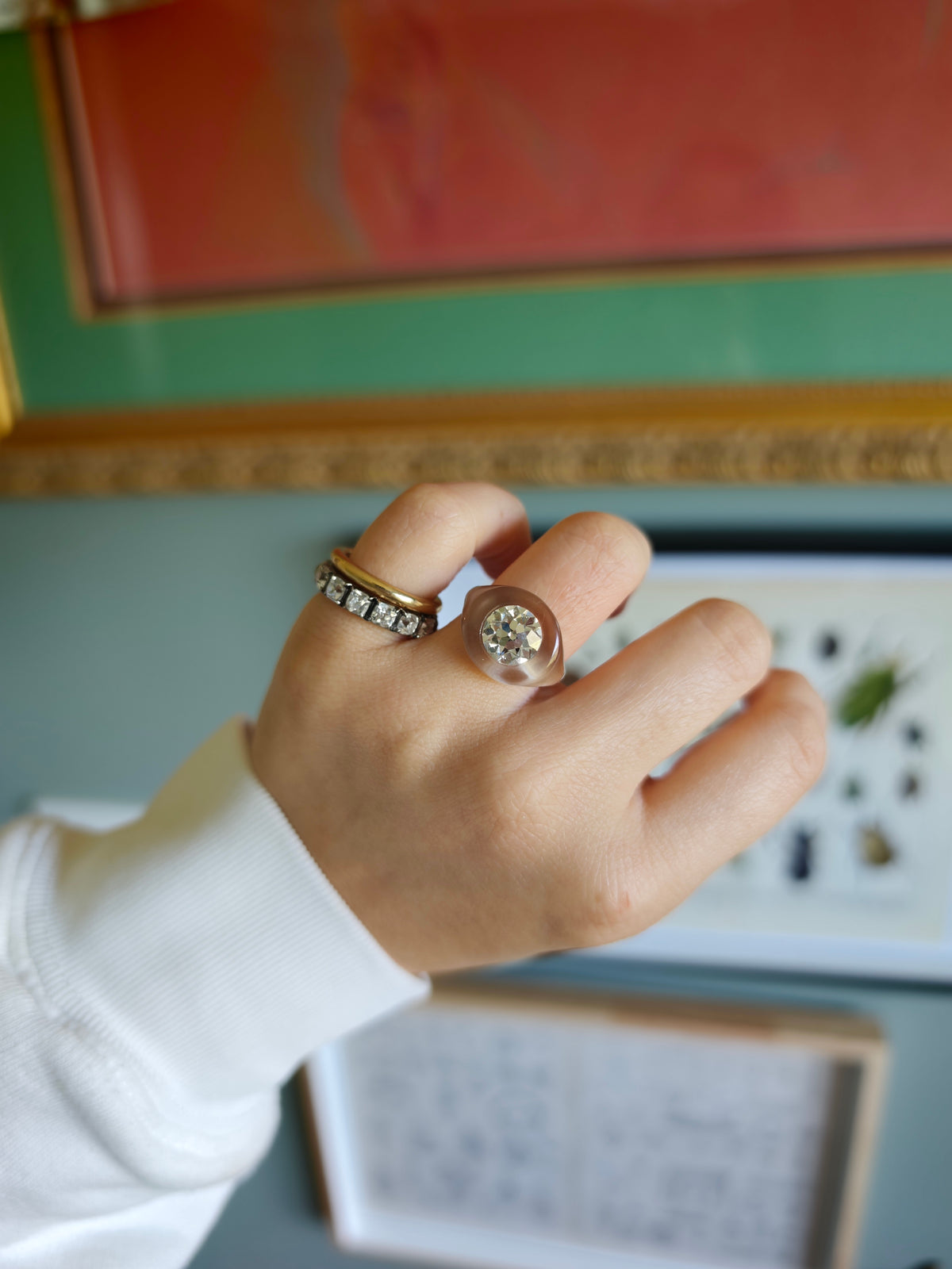 Dove Grey Lucite and Diamond Ring