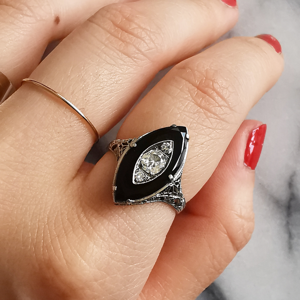 Onyx and Diamond Ring