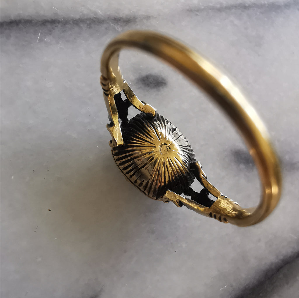 (Reserved) Georgian Fluted Basket Smokey Quartz Ring